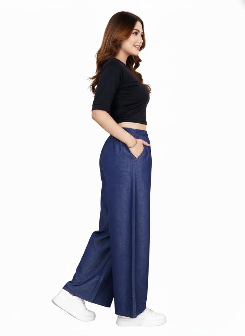 VIG TRENDS Denim Palazzo for Women, Black Wide Leg Pants with 2 Side Pockets, Stylish Bottom Wear, Jumbo Size - Image 2
